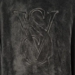 Victoria’s Secret‎ Black Plush Logo Embroidered Short Cozy Bath Robe M/L thumbnail 4