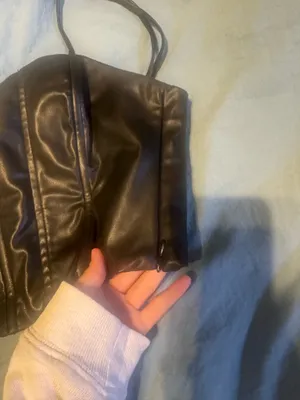 Zara black faux leather corset top thumbnail 3