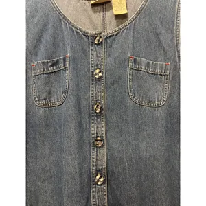 Vintage 90s Denim Dress Womens 2XL Midi Flare Button Front Western Festival thumbnail 3