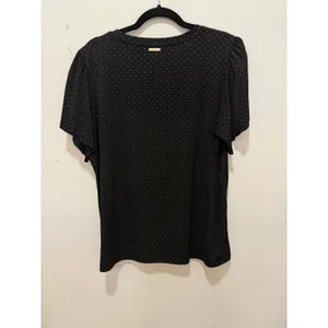 Michael Kors Womens Black Gold Pin Dot Petal Sleeve Top Blouse XL thumbnail 4