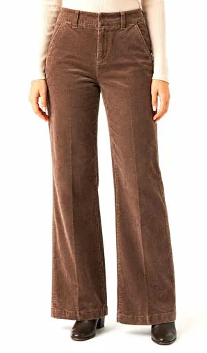 Stretchtech Women's Brown Corduroy Flared Pants Mid Rise Stretch Pockets thumbnail 1