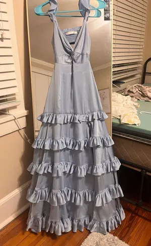 Altar d state alanamarie Elegant Light Blue Ruffle Maxi Dress XS thumbnail 1