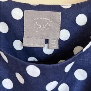 Anthropologie Polka Dot Dress - Vanessa Virginia Navy Blue White Womens sz 10 thumbnail 5