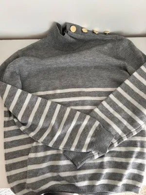 Striped Button Turtleneck Gray thumbnail 3