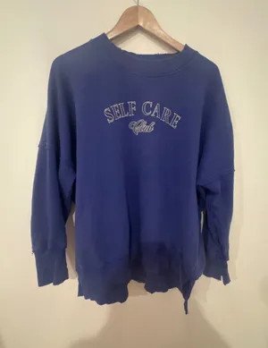 Aerie Blue Self Care Club‎ Crewneck Sweatshirt Distressed Oversized XS thumbnail 1