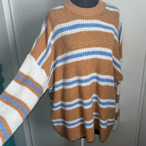 American Eagle Oversized Drop Shoulder Striped Fuzzy Cozy Knit Sweater thumbnail 1