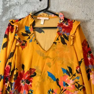 Hutch Anthropologie Yellow Floral Boho Sheer Blouse Ruffle VNeck Poet Sleeves XS thumbnail 2