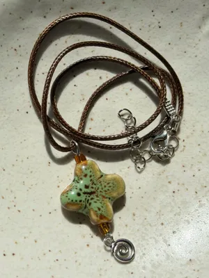 Handmade chunky flower cross ceramic bead cute fairy boho retro necklace🤎 thumbnail 5