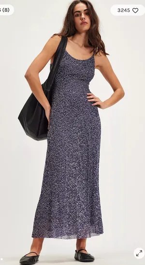 Free People Zoey Printed Maxi Dress Large Blue Polka Dot Boho Minimal Vacation thumbnail 1