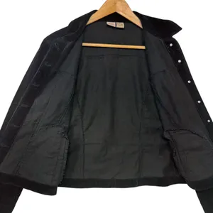 Black Corduroy Button Up Trucker Cotton Jacket Moto Edgy Comfy Streetwear Size M thumbnail 4