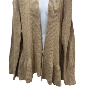 NEW‎ Easel Tan Multicolor Micro Dot Ruffle Cardigan Holiday Wool Blend Cozy L thumbnail 4
