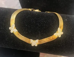 Vintage Women's Herringbone Pave Rhinestone Butterfly Gold Tone Bracelet thumbnail 1