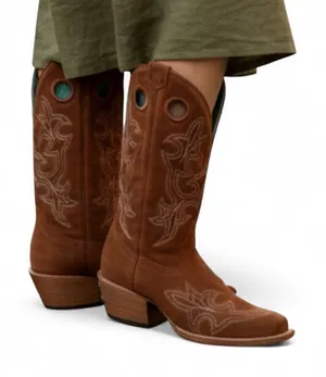 Corral Tan Suede Square Toe Leather Boots(Size 7.5) thumbnail 1
