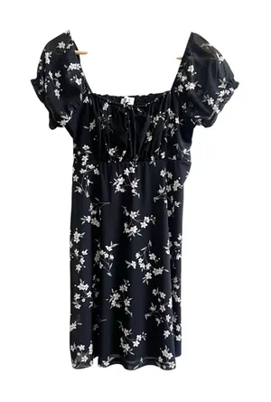 Hollister Mini Dress Womens Small Black White Floral Tie-Front Short Milkmaid thumbnail 1