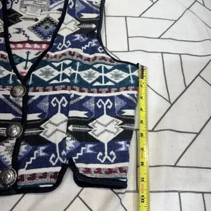 Southwest Canyon Geometric Jacquard Vest M Blue‎ VTG 90s Western Crop Aztec thumbnail 9