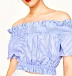 NEW Zara Stripped Blue Striped Strapless Blouse thumbnail 1