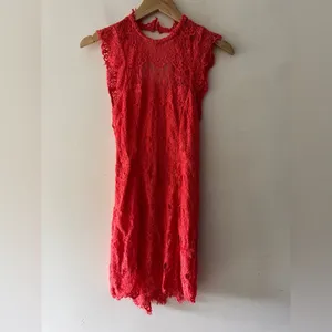 Free‎ People Intimately Daydream Bodycon Slip Lace Dress Coral Pink Plunge Back thumbnail 3