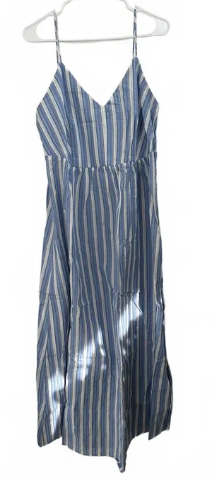 Mango 100% Cotton Cut-Out Back Striped Dress Sky Blue Stripe NWT Size XXL / 12 thumbnail 1
