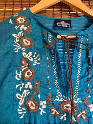 NWOT Vintage Angie Teal Embroidered Boho Tunic Top Medium thumbnail 3