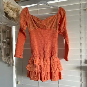 Tularosa Coral Orange Smocked Ruffle Milk maid Mini Dress Size Small thumbnail 2