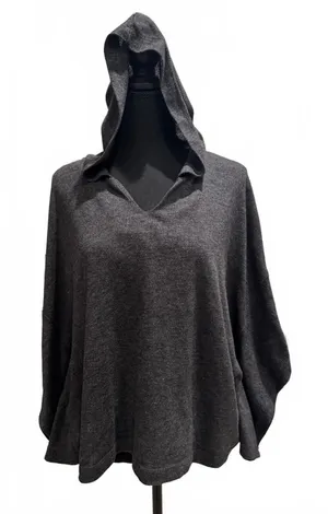 Aerie Medium Charcoal Gray Hooded Poncho Sweater thumbnail 1