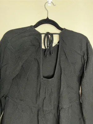 Madewell Black‎ Gauze Open Back Peplum Tie Long Sleeve Blouse thumbnail 7