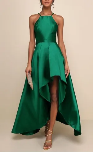Lulus Broadway Show Emerald Green High-Low Gown thumbnail 1