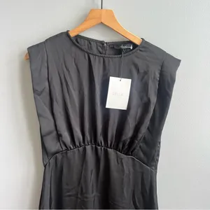 Deluc NWT Harlow Black Satin Mini Dress Size Medium Sleeveless Ruffle Dress thumbnail 4