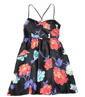 American Eagle Sweetheart Neckline Black Floral‎ Smocked Back Strappy Dress, M thumbnail 1