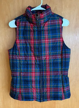Talbots Puffer Vest Women Small Multicolor Plaid Down‎ Fill Quilted Zip Front thumbnail 1
