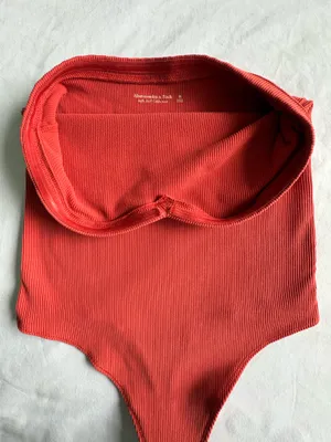 Abercrombie Soft A&F Ribbed Bodysuit Rust M coral thumbnail 2