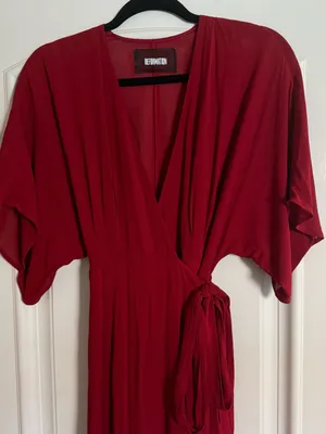 Reformation Winslow Red Wrap Maxi Dress with Tie Waist thumbnail 4