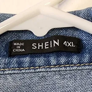 SHEIN Distressed Blue Denim Trucker Jacket Plus Size 4XL thumbnail 3
