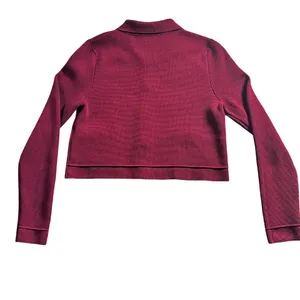 Zara Burgundy Cropped Cardigan Jacket Size S Collared Button Front thumbnail 3