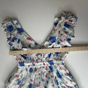 LoveShackFancy Bennett Mini Dress XS blue Notte Floral Cotton Cottage Boho Beach thumbnail 14
