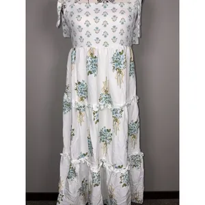 August Sky Boutique Womens Blue Floral Tie Strap Tiered Dress Size Medium thumbnail 6