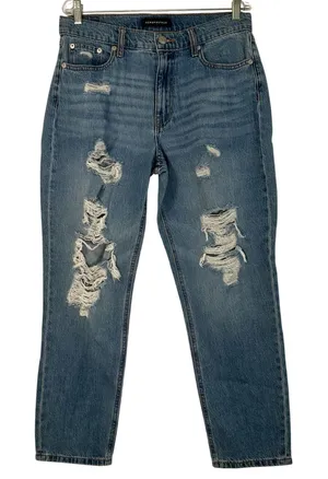 Aeropostale Mom Jeans Medium Wash Distressed Ripped High Rise Denim thumbnail 1