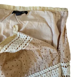 Crochet Lace Eyelet Tiered Mini Skirt S Tan Boho Cottagecore Prairie‎ Fairy Soft thumbnail 8