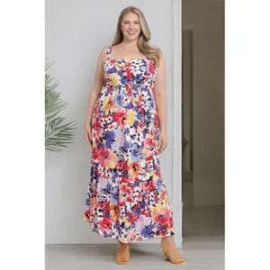 London Times Floral Maxi Dress Womens 12 Multi Color Tiered Smocked Back Pockets thumbnail 3