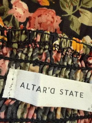 Altar’d State Black Floral Tiered Midi Dress with Puff Sleeves thumbnail 7