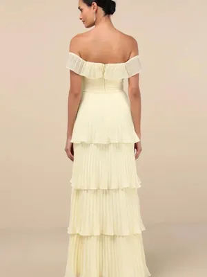 Lulus Always Remarkable Pale Yellow Off-the-Shoulder Maxi Dress thumbnail 2