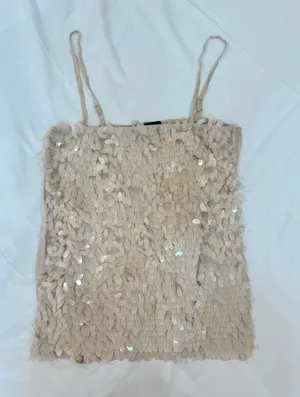 Amisu Y2K Nude Sequin Cami Top Size S thumbnail 1