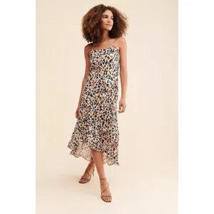 Anthropologie Hutch Animal Print Satin High-Low Slip Ruffle‎ Hem Dress Sz Small thumbnail 2