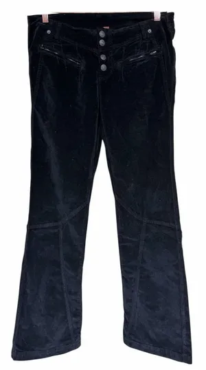 Free People Hit‎ Back Slim Flare Pants Black Velvet Women's Size 8 thumbnail 1