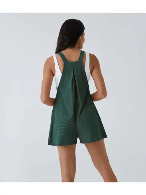 Halara Pockets Waffle Casual Short Overalls Green L thumbnail 2