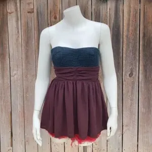 Maeve Anthropologie Maroon Black Strapless Blouse thumbnail 4