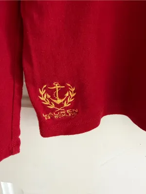 Lauren Ralph Lauren y2K Red Nautical Anchor Henley Long Sleeve Top Small thumbnail 2