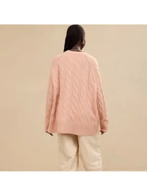Aerie unREAL Cable Knit Crew Sweater in Pink size small- very oversized #1467 thumbnail 2