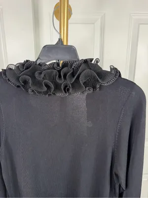 Alberto Makali Size L Black Ruffle Open Front Cardigan Sweater NWOT thumbnail 7
