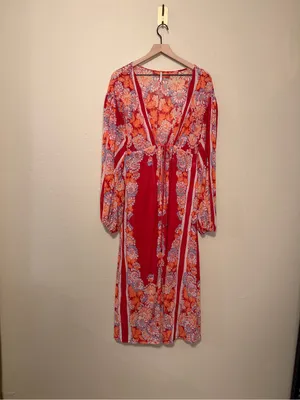 Free People Dream Girl Maxi Open Top Retro Red Lightweight Robe Size Size Medium thumbnail 5